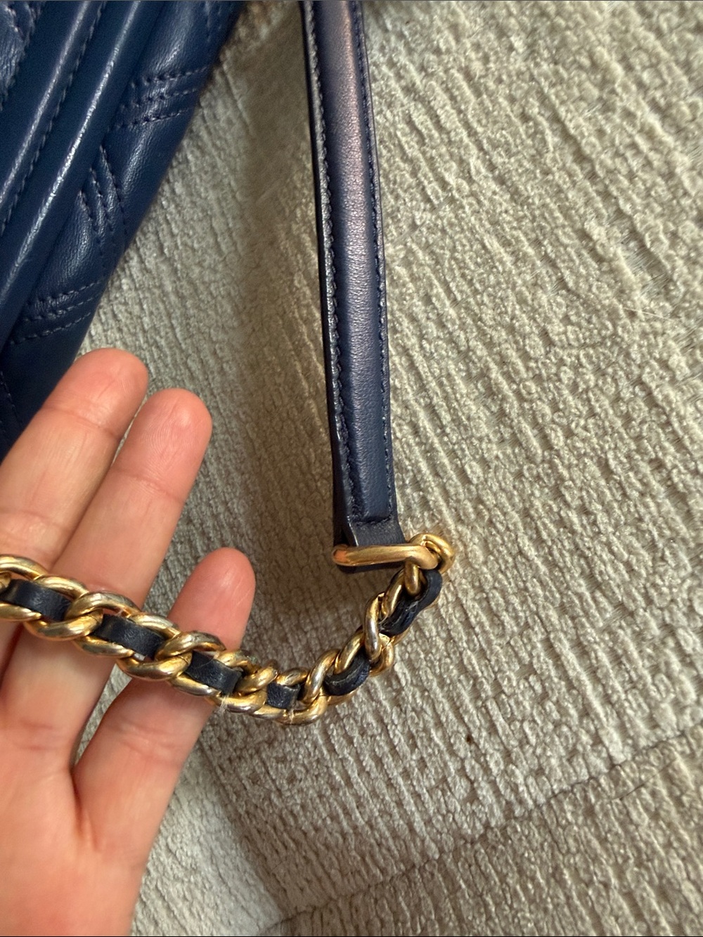 Tory Burch fleming soft convertible shoulder Bag Leather Quilted Chain Dark Blue - Picture 15 of 16